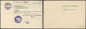Banknoten - Deutsches Notgeld und KGL - Berlin (Brandenburg)
Oberpostdirektion, 10 Mrd. Mark 26.10.1923. Ohne Wz. II-III, von größter Seltenheit
