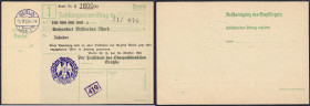 Banknoten - Deutsches Notgeld und KGL - Berlin (Brandenburg)
Oberpostdirektion, 100 Mrd. Mark 26.10.1923. Ohne Wz. I-II, von größter Seltenheit