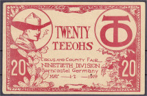 Banknoten - Deutsches Notgeld und KGL - Berncastel (Rheinland-Pfalz)
90. Division, 20 Teeohs 1-2.5.1919, ausgegeben für das Abschiedsfest, der aus Te...