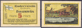 Banknoten - Deutsches Notgeld und KGL - Bochum (Westfalen)
Ruderverein, 5 Mark o.D. Baustein. III, äußerst selten Lindman 121A. Grab./Mehl 129.1.