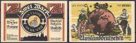 Banknoten - Deutsches Notgeld und KGL - Bremen (Bremen)
Bund der Auslanddeutschen, 2 Mark 1.10.1921, mit KN. I-II, Nadelstich Lindman 156.3.9. Grab./...