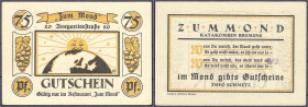 Banknoten - Deutsches Notgeld und KGL - Bremen (Bremen)
Theo Schmetz, Restaurant „Zum Mond“, 75 Pfg. o.J., dickes, weißes Papier, mit gestempeltem „S...