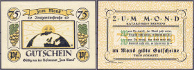 Banknoten - Deutsches Notgeld und KGL - Bremen (Bremen)
Theo Schmetz, Restaurant „Zum Mond“, 75 Pfg. o.J., kopfstehender Unterdruck, ohne Unterschrif...