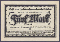 Banknoten - Deutsches Notgeld und KGL - Cassel (Hessen-Nassau)
Deutschnationaler Kreisverein Kassel-Stadt, 5 Mark o.D. II, selten Lindman 660.