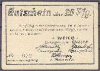 Banknoten - Deutsches Notgeld und KGL - Gießen (Hessen)
Weko-Die Weltkorrespondenz, Ortsgruppe Gießen, 25 Pfg. o.D., ohne Wz., KN. 072. II-III, Einri...