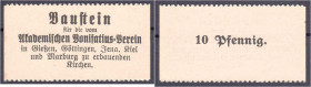 Banknoten - Deutsches Notgeld und KGL - Gießen (Hessen)
Gießen und andere Orte, Bonifatius-Verein, 10 Pfg. o.D., ohne Wz. Baustein. I- Lindman 413. G...