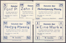 Banknoten - Deutsches Notgeld und KGL - Groß-Eulau (Schlesien)
Restaurant zum Bergschlössel, 5 Scheine zu 5, 10, 25, 50 Pfg. und 1 Mark 1.1.1921 - 1....
