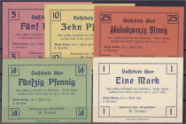 Banknoten - Deutsches Notgeld und KGL - Groß-Eulau (Schlesien)
Restaurant zum Bergschlössel, 5 Scheine zu 5, 10, 25, 50 Pfg. und 1 Mark 1.4.1921 - 1....
