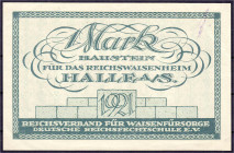 Banknoten - Deutsches Notgeld und KGL - Halle a.d. Saale (Pov. Sachsen)
Baustein für das Reichswaisenheim, 1 Mark 1921. II-, Graffiti, sehr selten Li...