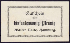 Banknoten - Deutsches Notgeld und KGL - Hamburg (Hamburg)
Walter Nolte, 25 Pfg. o.D. II+, etwas stockfleckig, äußerst selten Lindman 529.