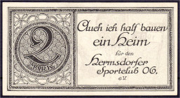 Banknoten - Deutsches Notgeld und KGL - Hermsdorf (Thüringen)
Hermsdorfer Sportclub 06 e.V., 2 Mark o.D. Spendenschein. I, selten Lindman 583. Grab./...