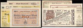 Banknoten - Deutsches Notgeld und KGL - Murrhardt, (Württ.)
Stadt, 12 diverse Notgeldscheine von 200 Tsd. bis 50 Mrd. Mark. II+ bis III
