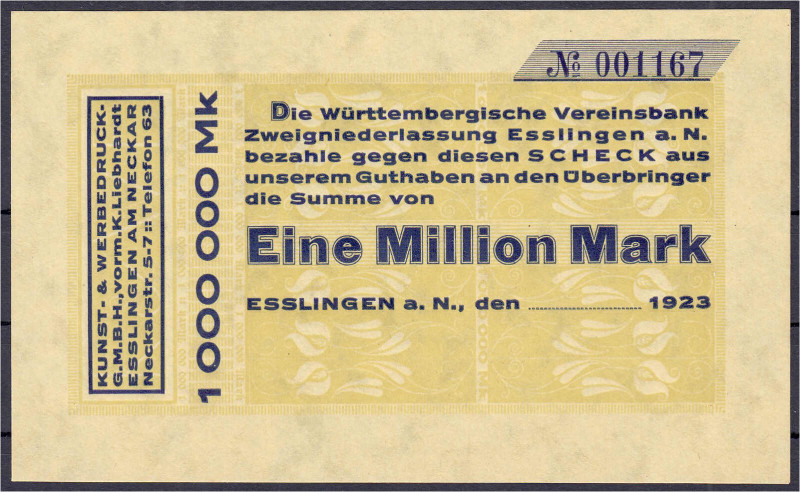 Banknoten - Deutsches Notgeld und KGL - Obereßlingen (Württemberg)
Kunst- und W...