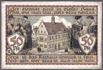 Banknoten - Deutsches Notgeld und KGL - Raguhn (Sachsen-Anhalt)
Stadt, handgemalter original Entwurf der Rs. zu 50 Pfg. 22.10.1921. Buchstabe R. Form...