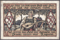 Banknoten - Deutsches Notgeld und KGL - Raguhn (Sachsen-Anhalt)
Stadt, handgemalter original Entwurf der Rs. zu 50 Pfg. 22.10.1921. Buchstabe U. Form...