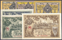 Banknoten - Deutsches Notgeld und KGL - Ulm a.D. (Württemberg)
6 Scheine zu 25 u. 50 Pfg. und zu 1, 5, 10 u. 20 Mark 22.10.1918 u. 1.11.1920. Alle un...