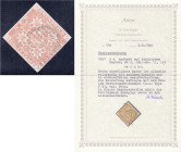 3 P. Krone und heraldische Blumen 1851, mattrot auf bläulichem Papier, allseits vollrandig mit schönem Schnitt und in einwandfreier Gesamterhaltung. D...