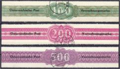 100 S - 500 S Verrechnungsmarken 1948, kompletter Satz in gestempelter Erhaltung. Mi. 270,-€. gestempelt. Michel 1-3.