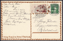 10 Rp. Pro-Juventute-Vorläufer 1912, dekorative Ansichtskarte von Schaffhausen 31.XII.12-6. Mi. 250,-€. Karte. Michel I.