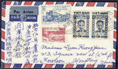 Vietnam-Nord Railway-Linie Hanoi/Nuc-Nam-Quan 100 D blau und Damm 300 D 1956/57, Luftpostumschlag mit Beilage ein waagerechtes Paar Vietnam Ho-Chi-Min...