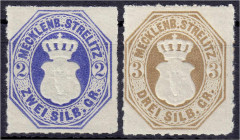 2 Sgr. + 3 Sgr. Stierkopf mit gekröntem Wappen im Oval 1864, zwei Werte in postfrischer Erhaltung, bestens geprüft Pfenninger. Mi. 210,-€. ** Michel 5...