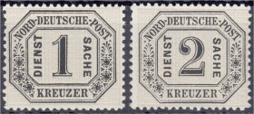 1 Kr. + 2 Kr. Dienstmarken 1870, zwei Werte in postfrischer Erhaltung, geprüft Pfenninger. Mi. 280,-€. ** Michel 6-7.