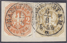 2 Kr. und 9 Kr. Freimarken 1867, Luxusbriefstück mit K1 FRANKFURT A.M. 6/8, hübsche Kombination. gestempelt. Michel 23+26 a.