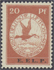20 Pf. Flugpostmarke E.EL.P. 1912, postfrische Luxuserhaltung. Mi. 450,-€. ** Michel VI.