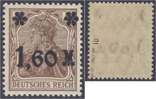 1.60 M auf 5 (Pf.) Freimarken 1921, (lebhaft)braun, postfrische Erhaltung, tiefst geprüft Dr. Oechsner BPP. Mi. 230,-€. ** Michel 154 I b.