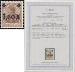1.60 M. auf 5 Pf. Germania 1921, dunkelbraun, Aufdruck-Type II. Die postfrische Marke ist sehr gut gezähnt und in fehlerfreier Erhaltung. Fotoattest B...