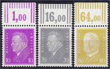 10 Pf. - 80 Pf. Reichspräsidenten 1929, kompletter Oberrandsatz (2`9´2) in postfrischer Erhaltung. Mi. 420,-€. ** Michel 535 W OR - 437 W OR.