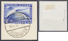2 Mark Südamerika 1930, sauber gestempelt auf Briefstück, Wasserzeichen ,,X", tiefst geprüft Schlegel BPP. Mi. 500,-€. gestempelt. Michel 438 X.