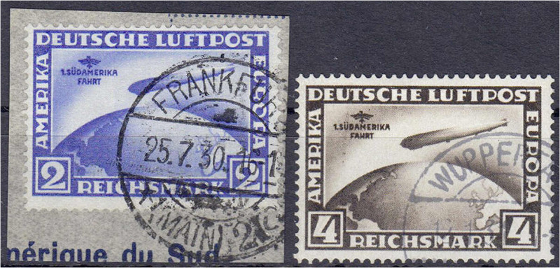 2 M. - 4 M. Südamerika 1930, sauber gestempelt, 2 M. auf Briefstück. Mi. 800,-€....