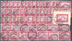 1 Mark Flugpostmarke 1931, alle gestempelt, 62 Stück, acht sind geprüft Schlegel BPP, insgesamt gute Erhaltung. MI. 2.790,-€. gestempelt. Michel 455 (...