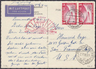 1 Mark Polarfahrt 1931, senkrechtes Paar auf Postkarte. Karte. Michel 456 (2x).