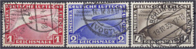 1 M. - 4 M. Chicagofahrt 1933, kompletter Satz in gestempelter Erhaltung, 2 Mark geprüft Schlegel BPP. Mi. 1.000,-€. gestempelt. Michel 496-498.