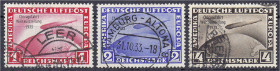 1 M. - 4 M. Chicagofahrt 1933, kompletter Satz in guter gestempelter Erhaltung. Mi. 1.000,-€. gestempelt. Michel 496-498.