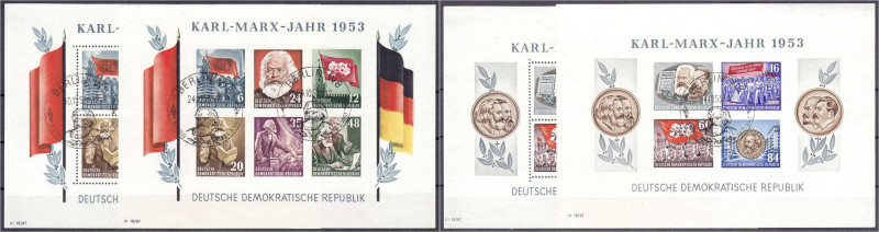 Karl-Marx-Blöcke 1953, gestempelt mit Sonderstempel "Karl-Marx-Kopfbild". Mi. 60...