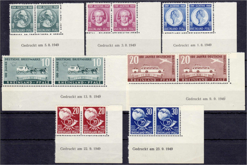 Goethe,100. J. d. Briefmarken und UPU 1949, drei komplette Sätze je in Form von ...