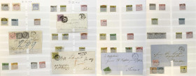 Altdeutschland-Baden (Nummernstempel): Umfangreiche Nummernstempelsammlung mit ca. 414 losen Marken und Briefstücken, dabei viele farbige Stempel, tei...