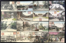 Japan: Insgesamt 17 schöne Postkarten aus Japan in meist guter Erhaltung, überwiegend gelaufen mit interessanten Entwertungen bzw. Stempel