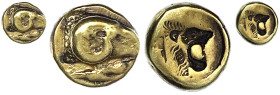 Altgriechische Goldmünzen - Mysien - Mytilene auf Lesbos
Hekte (1/6 Stater) ELEKTRON 521/478 v. Chr. Widderkopf r./inkuser Löwenkopf r. 2,46 g. sehr ...