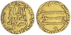 Orientalische Goldmünzen - Abbasiden - Harun, 786-809 (AH 170-193)
Dinar AH 174 = 790/791. Ohne Münzstättenangabe (Bagdad). 4,21 g. sehr schön, Kratz...