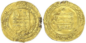 Orientalische Goldmünzen - Abbasiden - Al Muqtadir, 908-932 (AH 295-320)
Dinar AH 318 = 930/931, Tustar min al Ahwaz. 4,06 g. sehr schön, Henkelspur ...