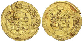 Orientalische Goldmünzen - Ghaznawiden - Mahmud, 998-1031 (AH 388-421)
Dinar AH 389 = 999/1000, Herat. 4,05 g. sehr schön, Schrötlingsriß Album 1606....