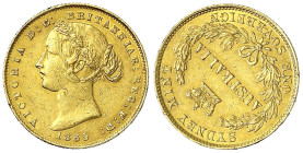 Ausländische Goldmünzen und -medaillen - Australien - Victoria, 1837-1901
Sovereign 1865, Sydney. 7,99 g. 917/1000. Stempeldrehung von ca. 45°. sehr ...