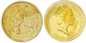 Ausländische Goldmünzen und -medaillen - Australien - Elisabeth II., 1952-2022
100 Dollars 2000, Olymp. Sydney, Läufer im Regen. 10 g. Feingold. Poli...