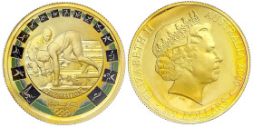 Ausländische Goldmünzen und -medaillen - Australien - Elisabeth II., 1952-2022
100 Dollars 2000, Olymp. Sydney, Läufer am Start mit Farbapplikationen...