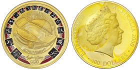 Ausländische Goldmünzen und -medaillen - Australien - Elisabeth II., 1952-2022
100 Dollars 2000, Olymp. Sydney, Stadion mit Farbapplikationen. 10 g. ...