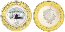 Ausländische Goldmünzen und -medaillen - Australien - Elisabeth II., 1952-2022
20 Dollars Bimetall mit Farbapplikationen 2001. Gregorian Millennium. ...